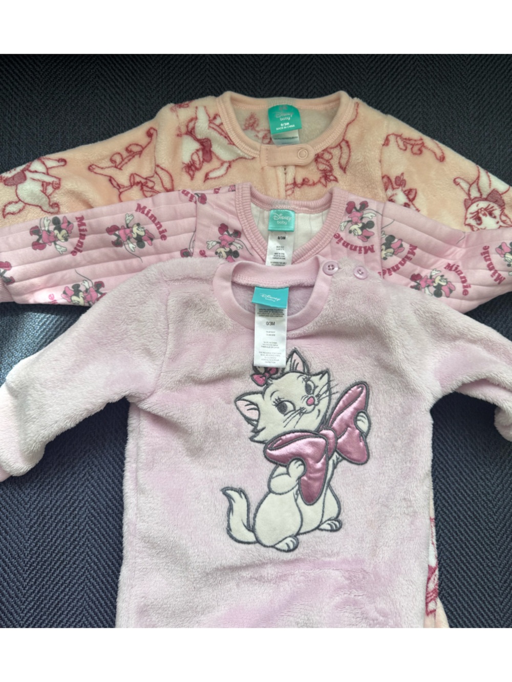 0-3 Month Pink Disney Aristocats & Minnie Sleepwear Set of 3